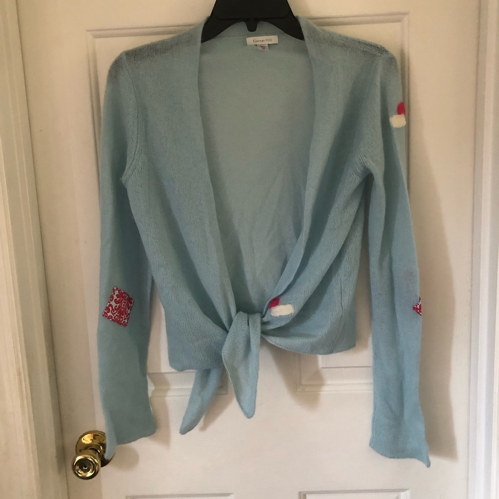 Garnet Hill Light Blue Cashmere Wrap Sweater Patches XS